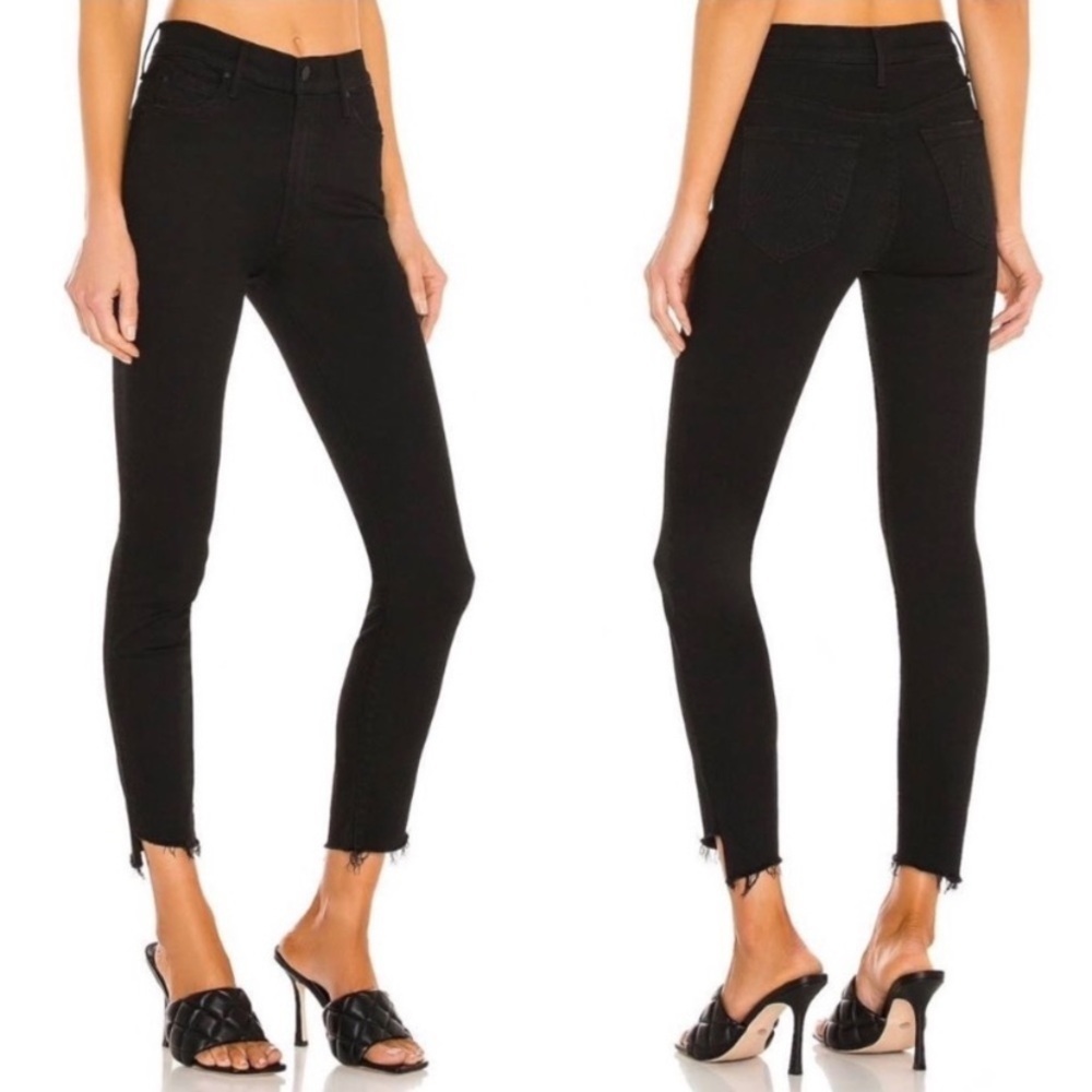 Mother Stunner Zip Ankle Step Fray Jeans Not Guilty Black Size 25